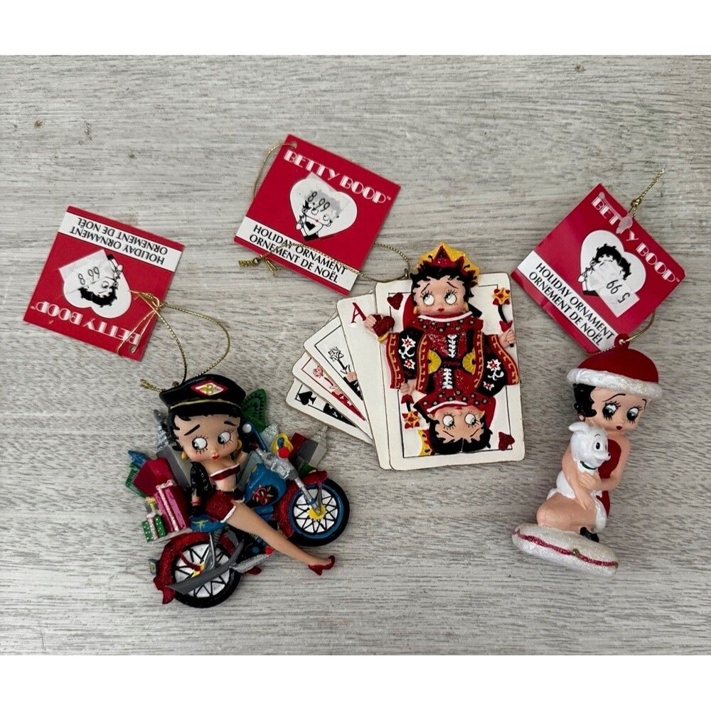 3 Vtg Betty Boop Kurt Adler Ornaments Motorcycle Cards Santa 03 05 06 NWT 3.5”